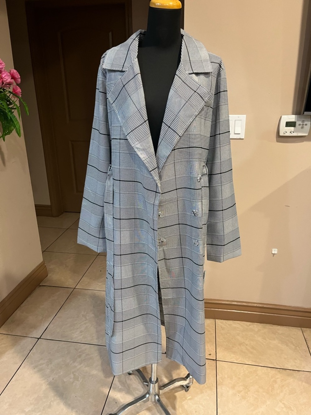 J.O.A. Gray Plaid Trench Coat - Picture 11 of 11